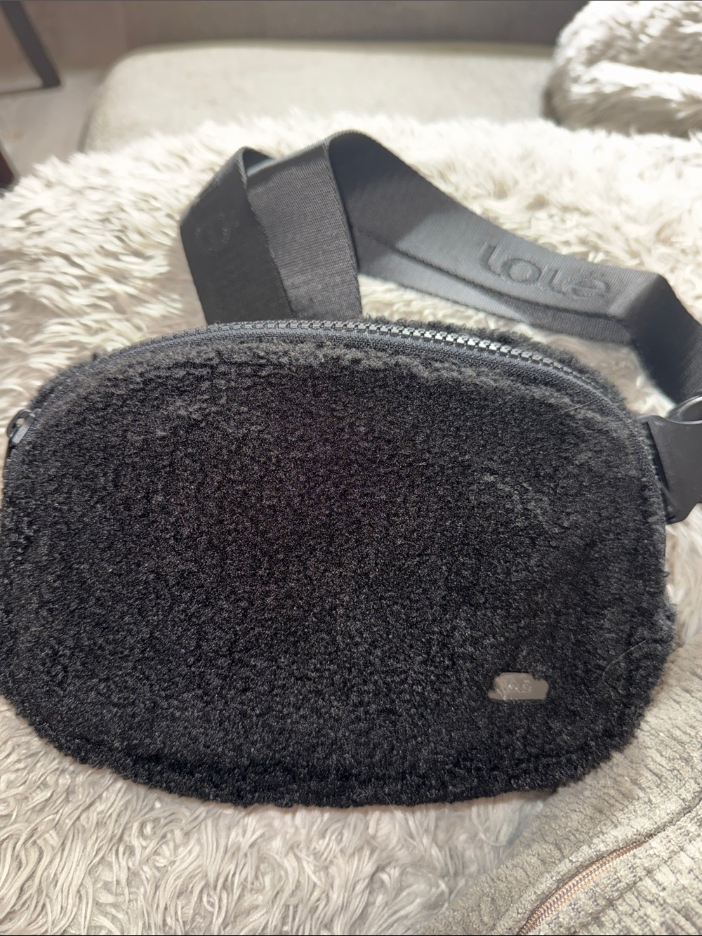 Lole Black Sherpa Belt Bag with Branded Strap